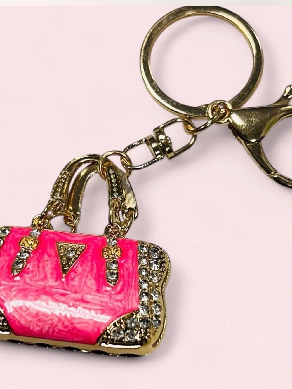 Gold Keychain Handbag Charm in Hot Pink with Rhinestoneso #304